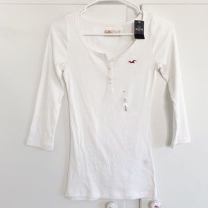 Hollister White Henley 3/4 Sleeve Shirt - Size S - New With Tags